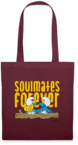 Spreadshirt Die Schlümpfe Schlumpfine Soulmates Forever Stoffbeutel, One size, Burgunderrot