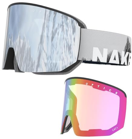NAKED Optics NOVA Skibrille Männer, Ski Brille Frauen, Snowboardbrille, Ski-Brille schlechtes Wetter, Schibrille mit optionalen Wechselgläsern, Skiing Goggles (NOVA Slate, +inkl. Schlechtwetterglas)