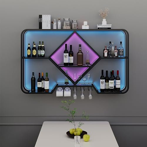 Botellero Vino Pared para Vinoteca Mueble Bar Wine Rack Botellero Vertical Mini Bar Para Casa Estanterias de pared Estantes de Almacenamiento con Portavasos para Hogar Cocina Despensa Bodega Bar ( Col
