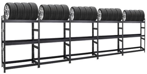 PROREGAL Mega Deal | 5X Reifenregal Dino | HxBxT 180x120x50 cm | Fachlast 150kg | bis zu 60 Reifen | Schwarz