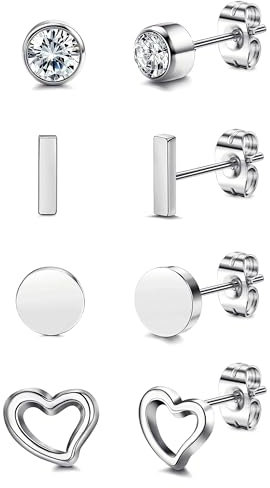 Chriscoco G23 Titanium Stud Earrings for Women Men Hypoallergenic Titanium Earrings for Sensitive Ears 20G CZ Bar Tiny Dot Heart Earrings Helix Piercing Jewelry Cartilage Earrings