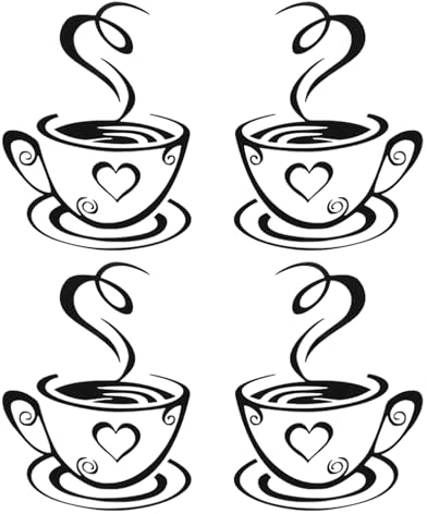 2 Pairs Coffee Cup Wall Stickers, Self-Adhesive DIY Art Stickers for Kitchen Restaurant Bar Wall Decoration