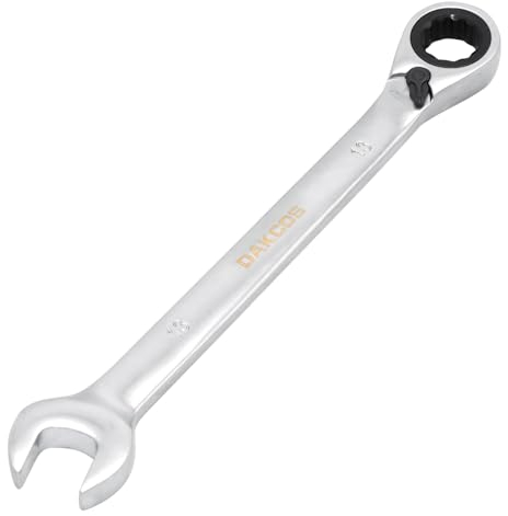 DAKCOS Llave Combinada con Carraca Trinquete Reversible de 13mm CR-V con acabado cromado mate