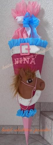 Schultüten Bastelset Pferdekopf pink-rosa-blau MaterialType Schultütenzuschnitt 400g Karton