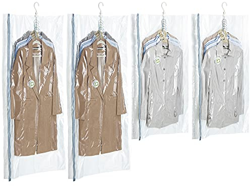 TAILI Vakuumbeutel für Kleidung, Seitlich Verbreiterte Platzsparende Vacuum Bags for Clothing, Transparent Weiße Kleiderbeutel, 4 Pack Vakuumierbeutel für Kleidung, Schrank-Organizer und Aufbewahrung