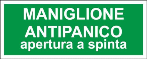M-ITALY CARTELLO SEGNALETICO UNI - Maniglione antipanico apertura a spinta - Adesivo Extra Resistente, Pannello in Forex, Pannello In Alluminio (30x12, Alluminio)