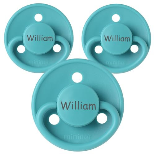 Namensschnuller, personalisiert auf Schnullern von Mininor, Silikon, Rund. Größe 2, 3-36 Monate, 3 Stück, Schnuller mit Namen, Nuckel, BPA-frei Schnuller, Graviert