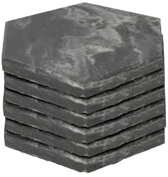 6X Noir 10cm sous-Verres Hexagonaux en Marbre - Maison Décor Pierre Cuisine Tableau Boisson Boissons Café Tasse à Thé Tasse Porte-Verre à Vin Tapis - par Argon Tableware