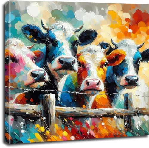 Bunte Kühe - witzige Wandbilder - Druck auf Leinwand - verschiedene Formate (Gruppe cooler Kühe, 60 x 60 cm)
