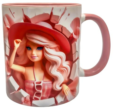 Keramikbecher mit rosa Puppenfigur, die ideale Tasse für Ihren perfekten Kaffee, kreative Tasse, einzigartige Tassen für unvergessliche Momente
