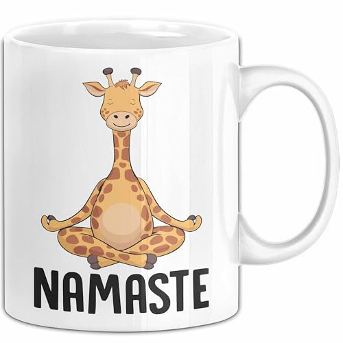 Giraffe Tasse Giraffenkopf Gesicht Tier Afrika Zoo Geschenk Namaste Yoga (Weiß)