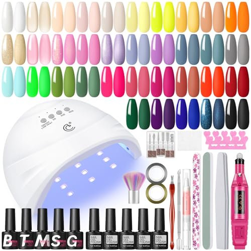 COSCELIA Kit Manucure Ongle Gel UV Complet,Vernis Semi Permanent 35 Couleurs Lampe UV Ponceuse pour Ongles, Vernis à Ongles avec Base Top Coat Nail Art Débutants Coffret Cadeau