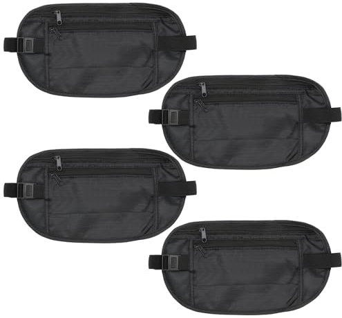 VEGCOO 4 Cinturones de Dinero Ocultos, Riñonera de Seguridad Antirrobo Oculta, Riñonera Deportiva, Cinturón Ajustable con 2 Bolsillos, Riñonera Impermeable para Viajes y Excursiones Deportivas