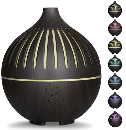 Hianjoo Aroma Diffuser 180ml Luftbefeuchter mit Timer, Kleiner Ultraschall Aromatherapie Diffusor LED mit 7 Farben für Büro, Yoga, Spa, Schlafzimmer (Dunkelbraun)