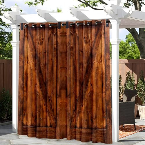 Hiseng Tende per Gazebo Impermeabile 1 Pezzi Tende da Esterno con Anelli, Porta in Legno Stampa Tenda da Esterno Oscurante per Balcone Giardino Terrazzo Veranda e Finestre (180x213cm,Marrone)