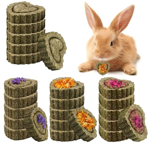 24 Stück Kaninchen Kauspielzeug, Hamster Kauen Zähne Schleifen Spielzeug Natürliches Timothy Hay Kauspielzeug Kleintiere Zahnpflege Snacks für Häschen Chinchilla Meerschweinchen Rennmäuse Hamster