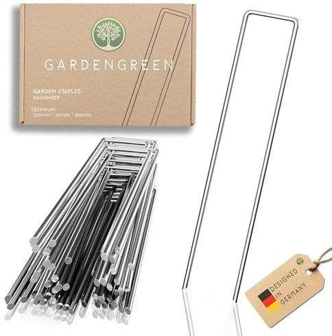 GardenGreen Erdanker/Heringe Anti ROST - 100 Stück - rostfreie Bodenanker für Gartenvlies, Unkrautvlies, Zaun & Zelt - 150mm*30mm*Ø3mm - Erdnägel/Bodenhaken aus Stahl - Bodenverankerung