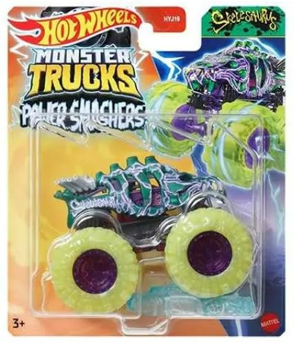 Hot Wheels Monster Trucks New for 2024 1:64 Scale Power Smashers (Skelesaurus 2.0)