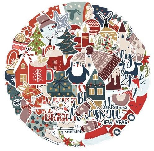 Yamobi 100Pcs Weihnachtssticker Set, Wasserdicht Weihnachtsaufkleber, 50 Styles Sticker für Scrapbook,Fotoalbum, Laptop, Wasserflasche, Weihnachtsgeschenke