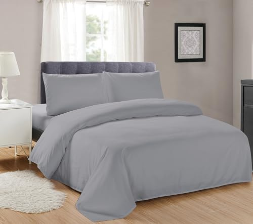 Sonia Linens Home Basic Super Soft Brushed Microfibre Duvet Cover Set - Non Iron Breathable Hypoallergenic Zippered Duvet Cover & Pillowcase Set (Super King Grey)