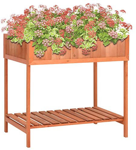 Solid Firwood Raised Garden Bed with Herb Planter Liner Divider and Storage Shelf Stable Outdoor Box for Backyard Patio Garden