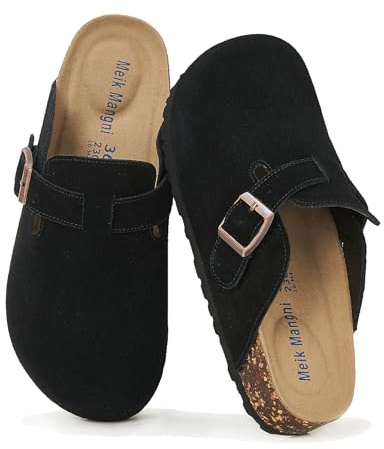 Meik Mangni Mules et Sabots Homme Femme Chaussons Cuir Liège Pantoufles Confortable Chaussures de Jardin Antidérapants Semelle,Noir 41 EU