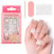 MINISO Mikko Press On Nails, 24pcs Square False Nails Pink with Gradient Stick, Cute Cartoon Glue on Nail French Tips with 3D Bow and Rhinestones, Full Cover Nail Art Accessories for Women
