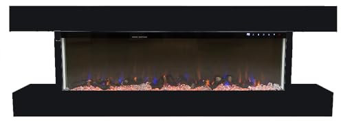 Tempo Style - Elektrokamin ALARO | Wandkamin Einbaukamin | Umluftofen 750 W/1500 W, geringer Stromverbrauch, mit Fernbedienung, Timer, Dekoration von Baumstämmen und Kristallen (Schwarz, 152 cm)