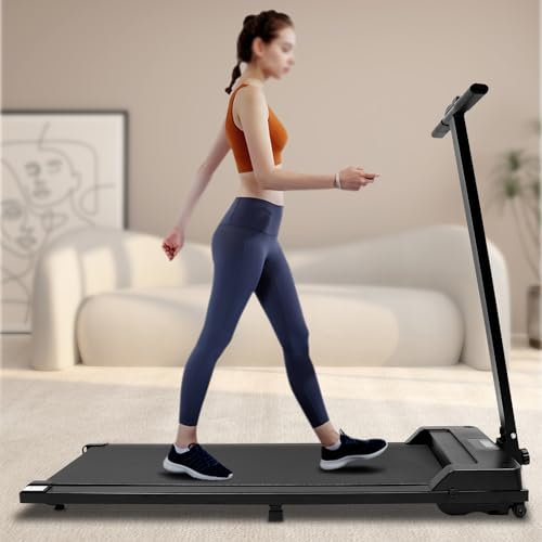 Apriltop 1-6Km/H Laufband für Zuhause 100Kg, Walking Pad Laufband mit LED, für Wohnungen, Fitnessstudios, Büros, Kupfermotor 70dB, Schwarz