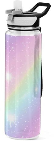 Mnsruu Rainbow Glitter Water Bottle 1L with Straw, Leakproof BPA Free Tritan Drink Bottle, Sport Water Bottle for Men Women Kids