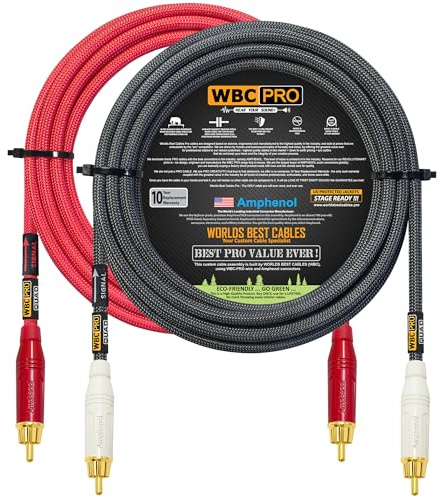 25 Foot RCA Cable Pair - WBC-PRO-Quad Ultra-Silent, Ultra-Flexible, Star-Quad Audiophile & Pro-Grade Audio Interconnect Cable with Amphenol ACPR Gold RCA Plugs - Gray & Red Jacket - Directional