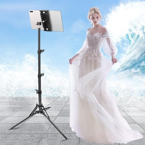 Supporto treppiede per iPad, treppiede per tablet, con altezza regolabile da 165 cm e supporto da pavimento per iPad Pro, iPhone, Kindle e tutti i tablet e telefoni con schermo da 4,5 a 12,9 pollici