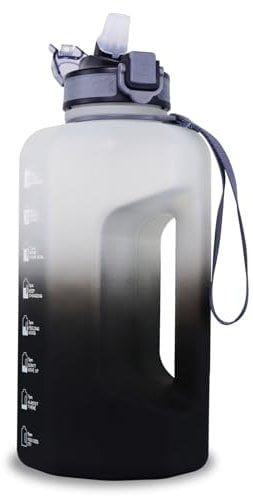 2.2l Big water bottle with straw with Time Marker, Handle, Leakproof & BPA-Free - Perfect for Fitness & Outdoors(White/Black)
