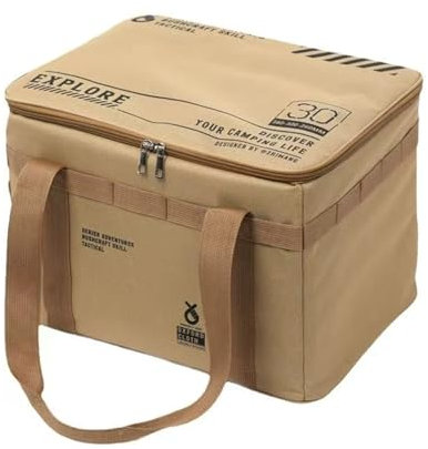 Insulated Picnic Cooler Bag, 20L/33L Capacity, Foldable Food Storage, Camping Beach BBQ Outdoor (Khaki)