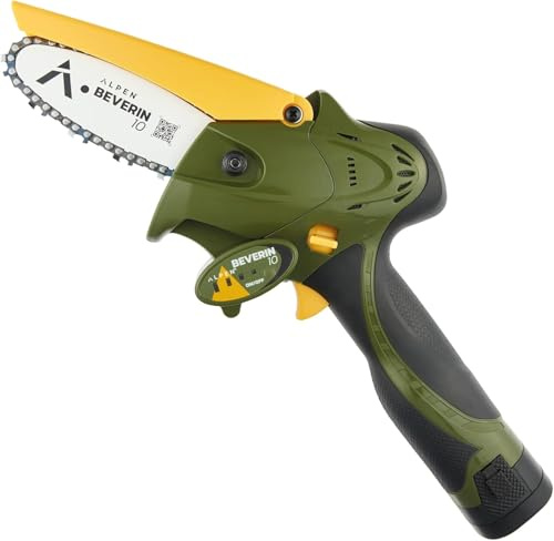Alpen Swiss Tools Beverin 10 Elektro-Kettensäge - 10 cm Schnitt, 2× 14,4 V Li-Ion Akkus + 3-in-1 Ladegerät, automatische Schmierung, Ersatzkette, Profi-Komplettset