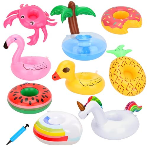 Miunana 9 Aufblasbare Getränkehalter Pool mit Luftpumpe, Schwimmender Getränkehalter Getränkehalter Puppen schwimmset Schwimmring für Kinder Familien Poolpartys