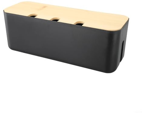 Cable Organizer Box Wooden Cover Wire Storage Junction Box Data Cable Management Box For Office Home(black)