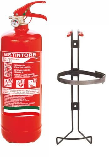 Estintore A Polvere da 2 kg Omologato e Certificato Completo di Supporto a parete Produzione 2025 Ideale per auto camper e casa