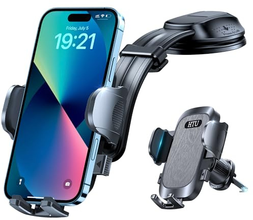 HTU【2026 Neuester Saugnapf & Lüftung Biegsamer Arm Handyhalterung Auto【True Militär-Klasse】 360° Drehbar KFZ Autohalterung auf Armaturenbrett Scheibe für iPhone 17 Pro Max Samsung S25, Grau