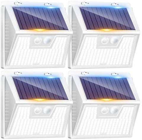 LOTMOS 4 Stück Solarlampen für Außen mit Bewegungsmelderm, Kaltes Weiß