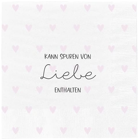 Servietten 'Liebe' 60er Set | 33x33cm 3-lagig Papierserviette weiß rosa Herz | Tischdeko für Freunde (1 x 60er Set Servietten Liebe)