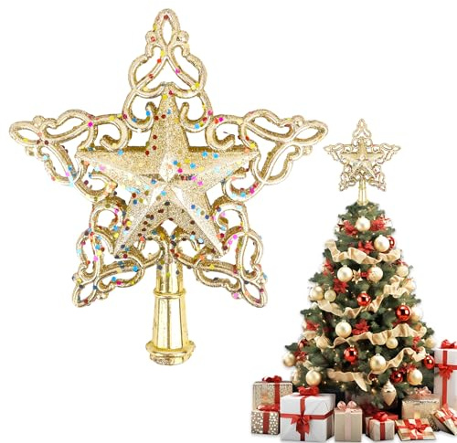 Christbaumspitze Stern Glitzer Weihnachtsbaumspitze Gold Weihnachtsbaum Stern Spitze Kunststoff Christbaumspitze Dekoration Ornament Christbaumschmuck