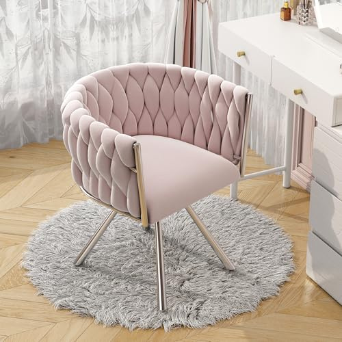 ModernLuxe 360° Swivel Dining Chairs 1PC, Light Luxury Kitchen Chairs with Curved Backrest and Metal Support Legs, Suitable for Living Room Dining Room Vanity, Velvet, Pink