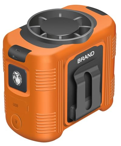 Koolenry Necklace Fan with Light Portable Waist Fan Flashlight 15000mAh Rechargeable Versatile for Riding Walking Travel Outdoor Orange