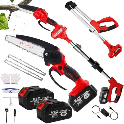8In Cordless Pole Saw 2 in 1High Branch Saw & Handheld Chainsaw 2x3000mAh Battery Saw 5.91Ft Electric Extension Pole Chainsaw Foldable Retractable 150°Adjustable Head Wood Cutting Trimming Branch