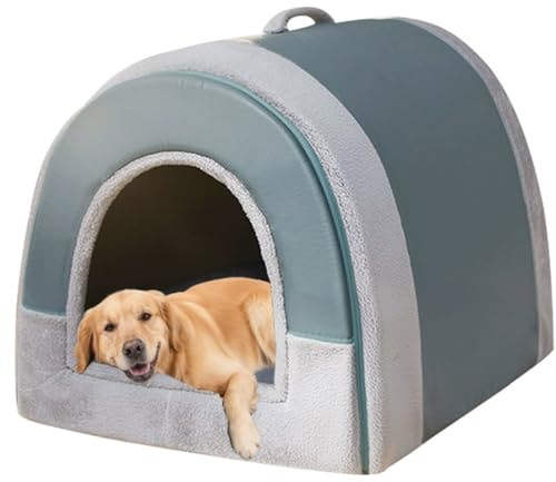 Large Dog Bed 2 in 1 Warm Dog House Bed for Indoor Cat,XL XXL Indoor Pet Kennel Cave with Handle Anti Anxiety Dogs Cats House Luxury Calming Dogs Beds Kennel Non-Slip (Green,XL(65 * 53 * 50cm))