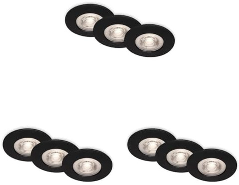 BRILONER Leuchten - 3er Set LED Einbauleuchten Decke, Dimmbare Einbaulampen, Ultraflache Einbaustrahler Bad, Badeinbaustrahler IP44, Schwarz, 90x25 (DxH), 7036-035 (Packung mit 3)