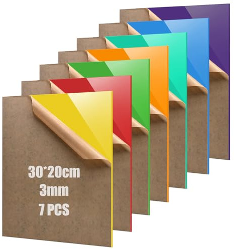 Kiswleon 7 Stück Farbig Acrylglas Platte,30 * 20cm Acrylplatte,Kunststoffplatte 3mm für Bilderrahmen,Schilder,Tischaufsteller,Namensschild,Laser Material,DIY-Projekte