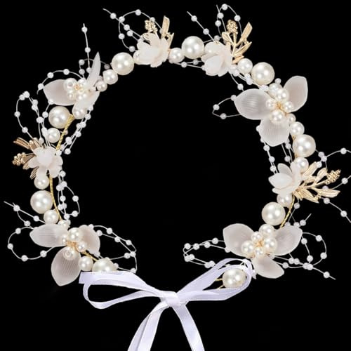 Serre-Tête de Mariage Fille, Headband Demoiselle d'Honneur, Avec Rubans, Accessoire Cheveux Mariage Femme pour Mariages, Anniversaires et Fêtes (A)