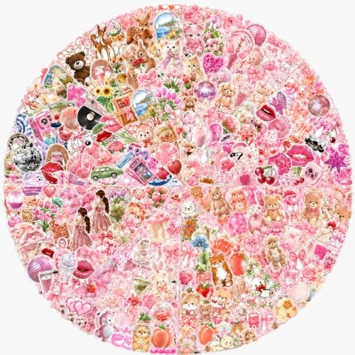 exylosluxek 400 Stück Pink Ästhetik Sticker Set, Journal Sticker für Kreative Projekte, Scrapbooking und Dekoration